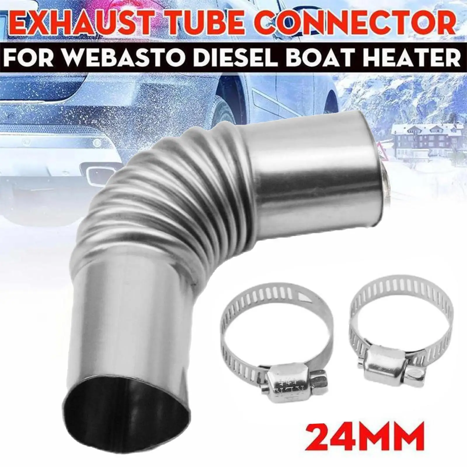 

24mm Elbow Exhaust Pipe Joint Tube Connector With Clamps For Eberspacher For Webasto Boat Heater Car Heating Parts