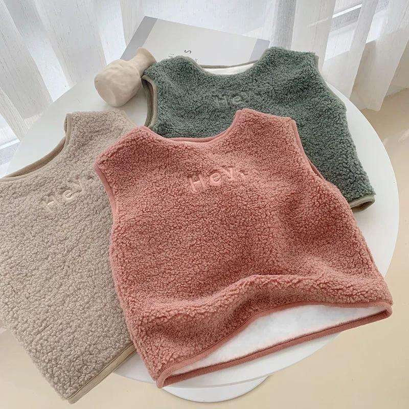 Autumn Winter Baby Lamb Wool Warm Waistcoat Girls Boys Plush Vest pullover Double Layer Child Warm Fashion Coat