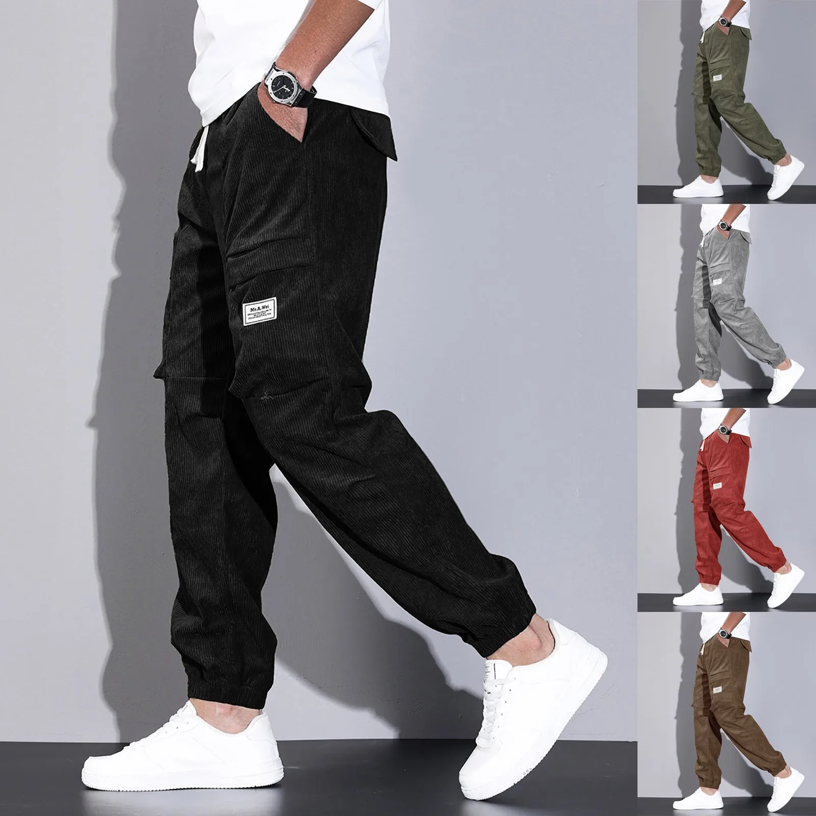 Cargobroek voor heren, katoen, lange cargo-broek, regular fit
