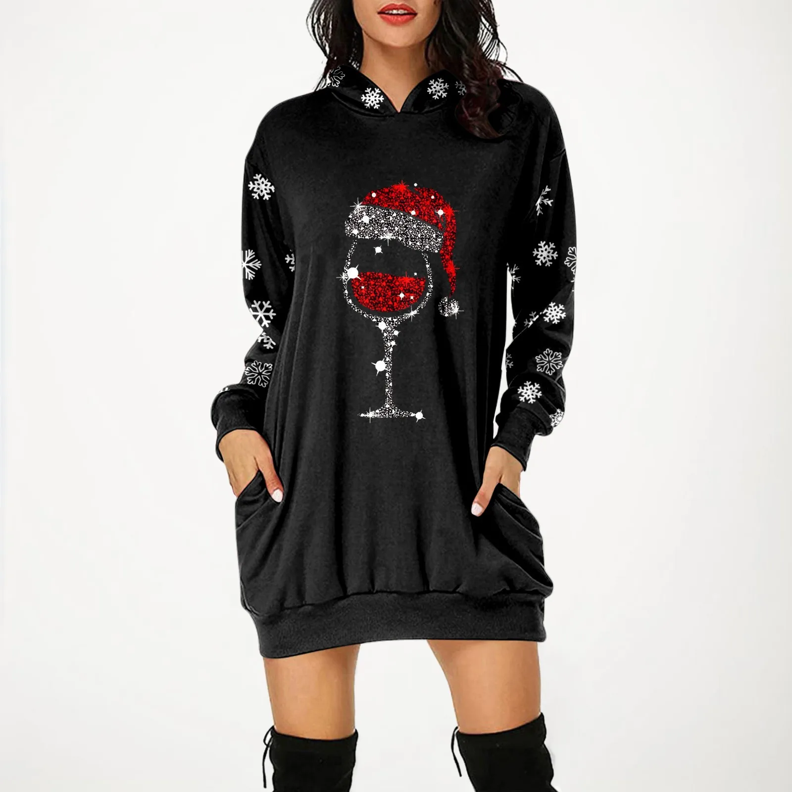 

Long Sleeve Thin Hoodie Women Women Fashion Vintage Merry Christmas Print Dress Long Sleeve Hoodies Womens Zip up Hoodies Long