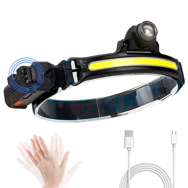 

Head Torch Rechargeable LED Headlamp With Motion Sensor Waterproof 6 Lighting Modes Zoomable Headlight For Camping Repairing Run