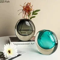 Creative Dual Color Glass Vase Artificial Flower Decorative Flowers Pots Desk Decoration Floral Arrangement Modern Home Decor 2