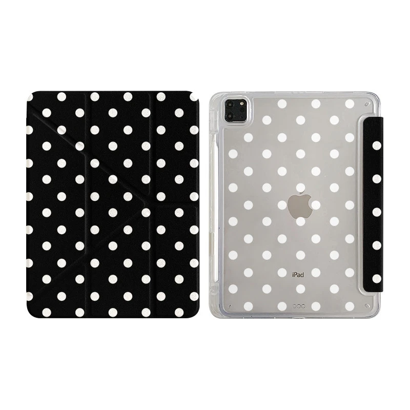 Chic Black & White Polka Dot Tri-Fold iPad Case