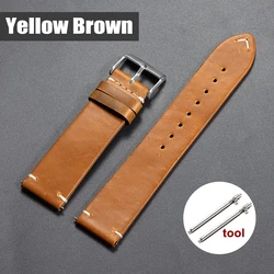 Vintage Oil Wax Leather Watchband - Universal Stitching Cowhide Strap - 21mm (Yellow Brown)