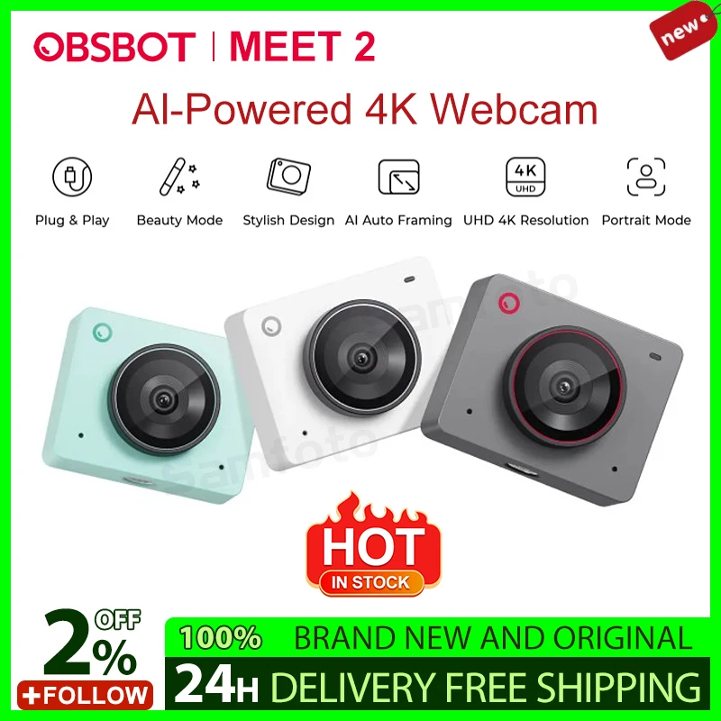 OBSBOT Meet 2 AI-Powered 4K Webcam with dual omni-directional mic