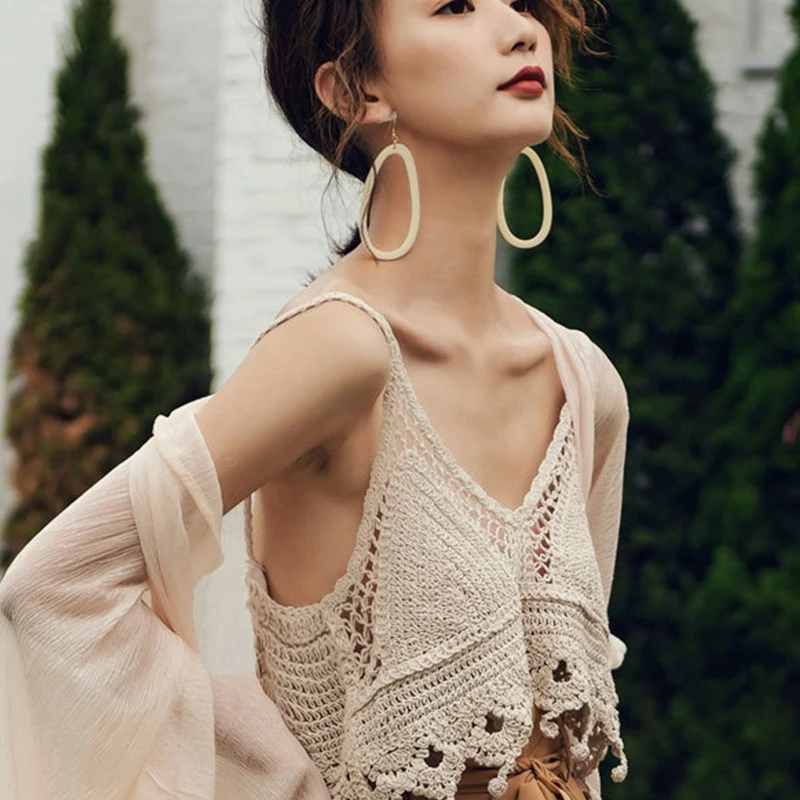  ġ ũ  ߰ ĳ̼ ߰ Ʈ ﰢ   İƼ Ʈ ڸ ž Scalloped Tassel Loose Ves Q1JD