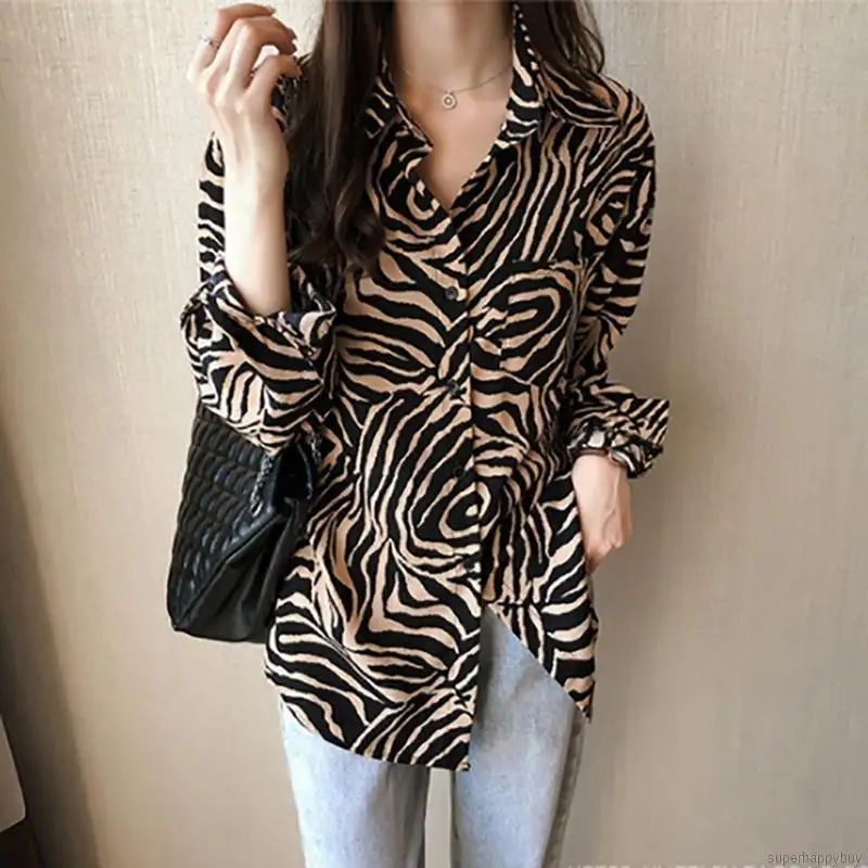 

Women Fashion Shirts Casual Loose Long Sleeve Retro Striped Shirts Tops