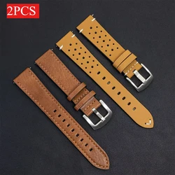 Premium 2 - Piece 20mm Leather Breathe Strap Set - Universal Watchband Collection - 22mm (Light Brown Brown)