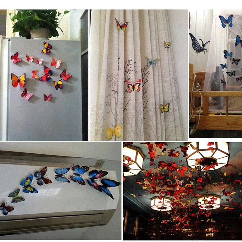 12Pcs Butterfly Fridge Magnet Refrigerator Magnetic Sticker 3D Cute Colorful Creative Message Board Reminder for Home Decoration