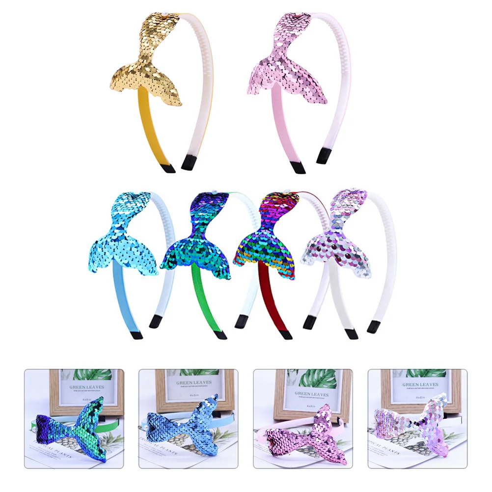 

6 Pcs Mermaid Hair Clip Kid Cosplay Headband Headbands Clothing Girl Tail Hoop Fabric Party Headwear Headdress Child Pearl Ties