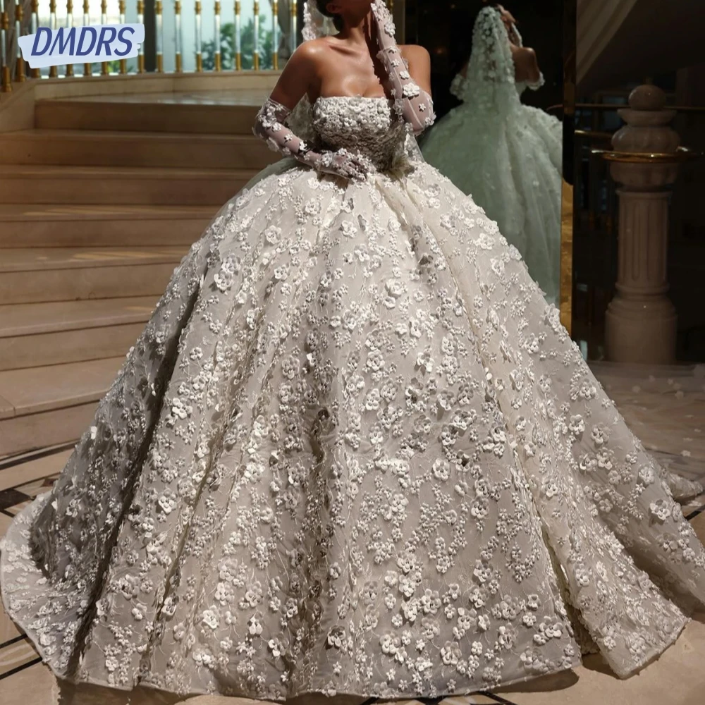 Exquisite Ball Gown Wedding Dresses 3D Flowers Dress For Bride Graceful Appliques Floor-length Bridal Gown Vestido De Novia