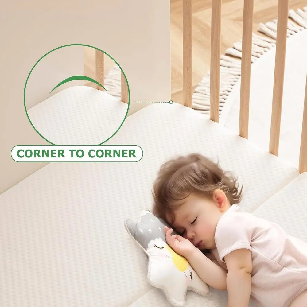 Tri-Fold Pack and Play Mattress Portable Crib Mattress Memory Foam Washable Cover Lightweight Storage Bag Travel Safe Sleep 6