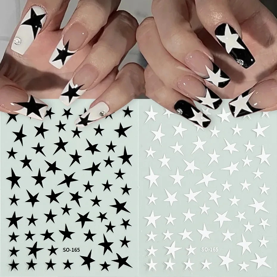 

White Black Stars Nails Stickers Irregular Pentagram Decals Pink Laser Shiny Glitters Starlight Manicure Ornaments Slider SO-165