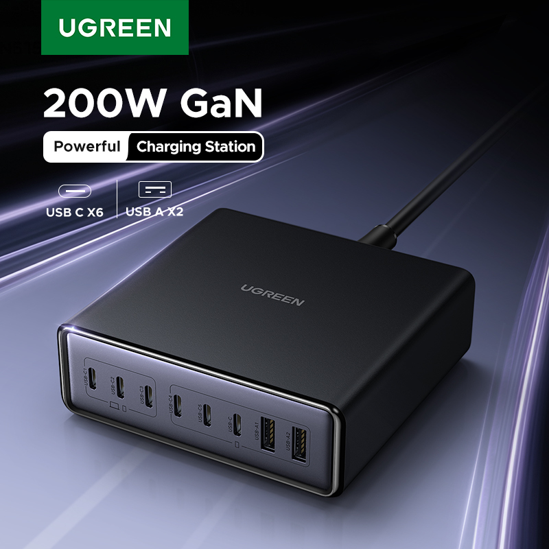 UGREEN 200W GaN Charger 8 in 1 Desktop Laptop Fast Charging Stand For iPhone 16 15 Pro Max Macbook Air Xiaomi Samsung Tablets