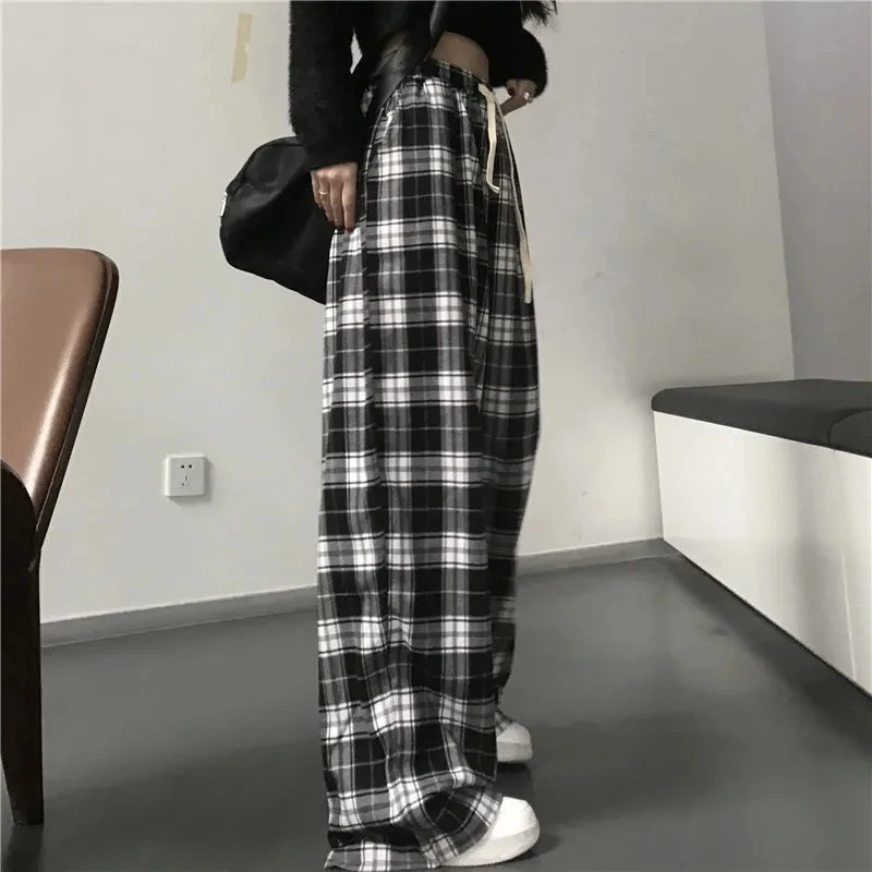 Oversized Black White Plaid Pants Women 