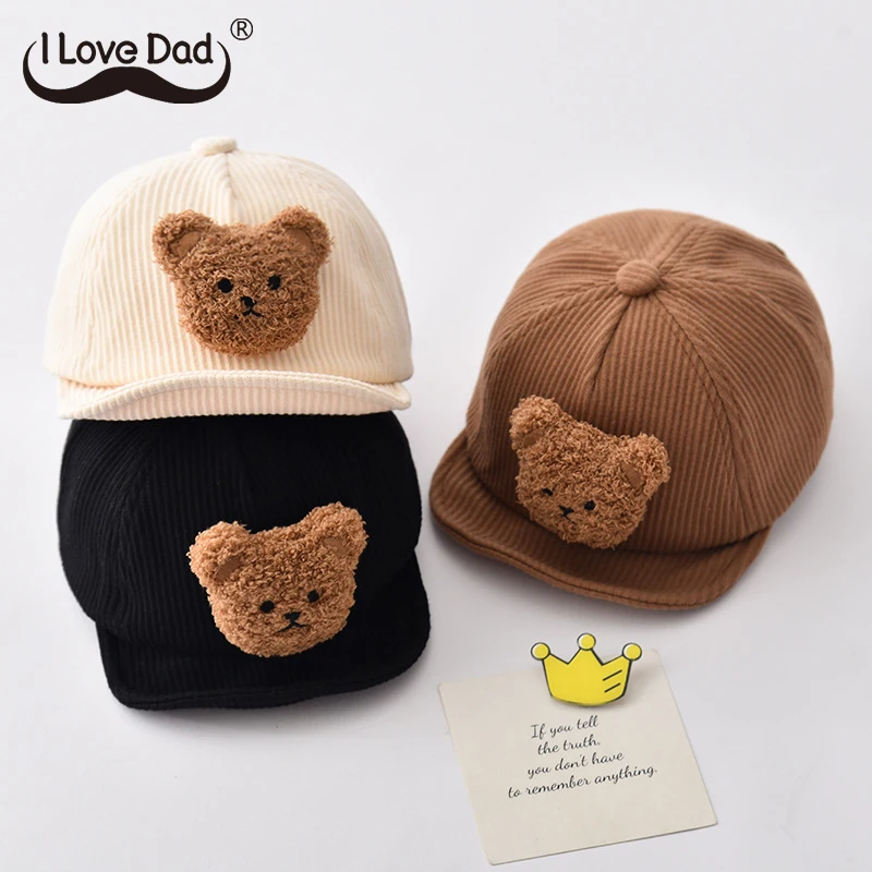 New Corduroy Baby Cap Cartoon Bear Baby Hat for Boys Girls Kids