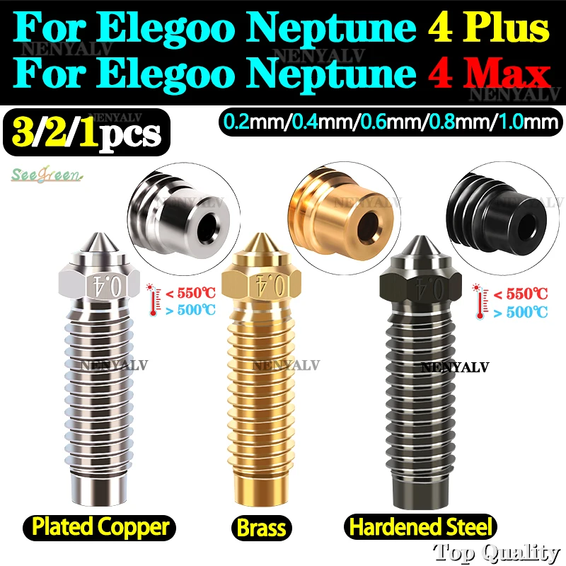 For Elegoo Neptune 4 Plus Nozzle High Speed Nozzles For Elegoo Neptune 4 Max Brass Copper Plated Hardened Steel Nozzle