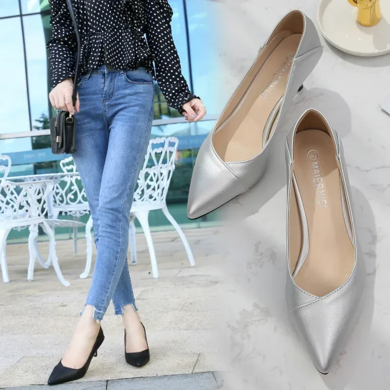 

Plus Size 35-46 Solid Pumps For Women Office Career Shoes OL 5cm High Heels Pointed Toe Fashion Solid Female Casual Heeled Shoes