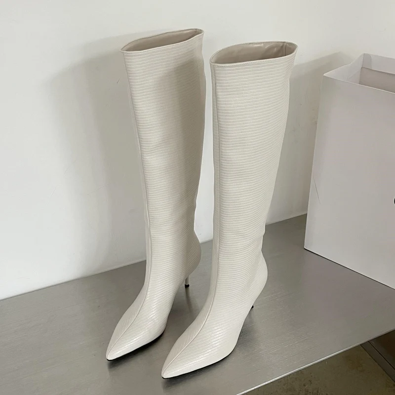 Women Knee Boots Eilyken Design Pointed Toe Women Knee-High Boots Designer Party Dress Street Long Booties Thin Low Heels Shoes