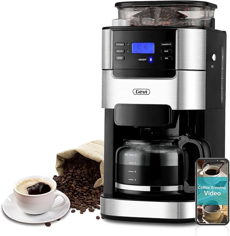 

Gevi 10-Cup Coffee Maker, Programmable Grind & Brew, 1.5L Water Reservoir, Keep Warm Plate Coffee Machine and Burr Grinder Combo