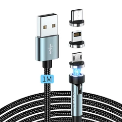 KUULAA 3 - in - 1 Magnetic Rotating Fast Charging Cable with Micro USB & Type C Connectors (1M)