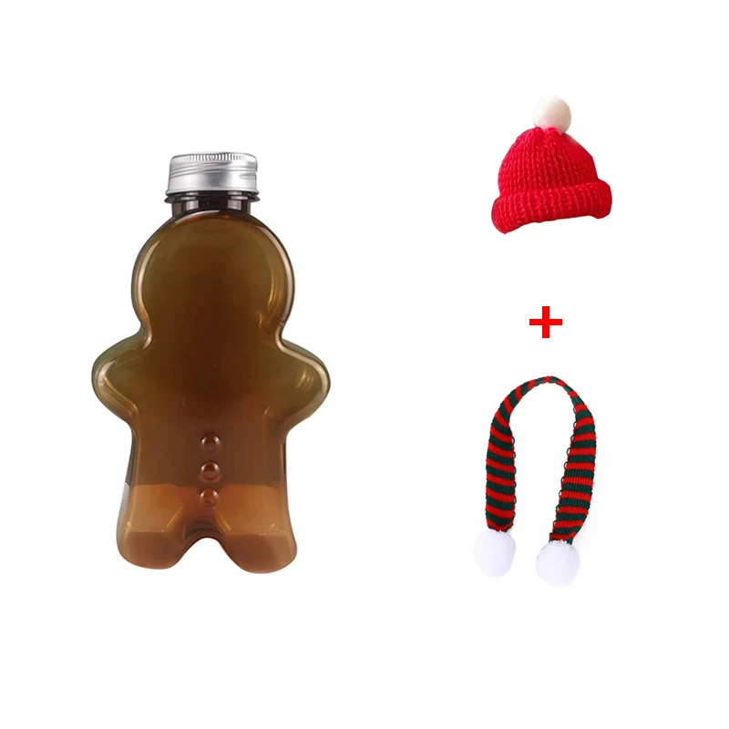 Eyomii 500ML Gingerbread Man Bottle Bear Shape Plastic Drink  Cup,Transparent Milk Juice Bottles ,Christmas Decorations Scarf, Hat