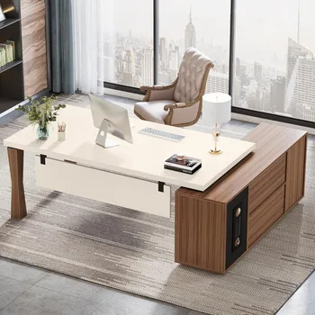78.7-Inch Executive Desk, L-Shaped Desk with Cabinet, Large Office Desk with Storage Shelves, Writing Table Business Furniture 5
