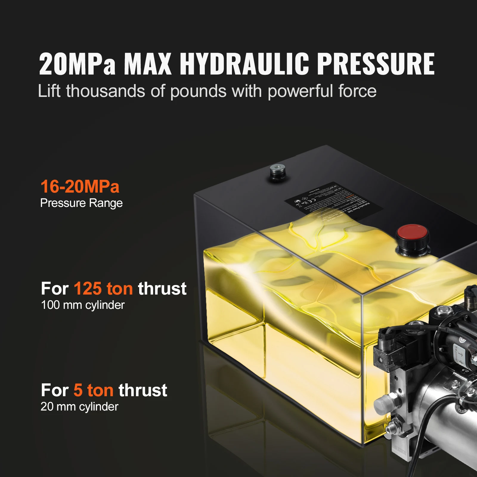 SucceBuy Hydraulic Pump 15 Quart Hydraulic Power Unit Double Acting Dump Trailer Pump, 0.91GPM Flow Rate DC 12V Hydraulic Pump - 3