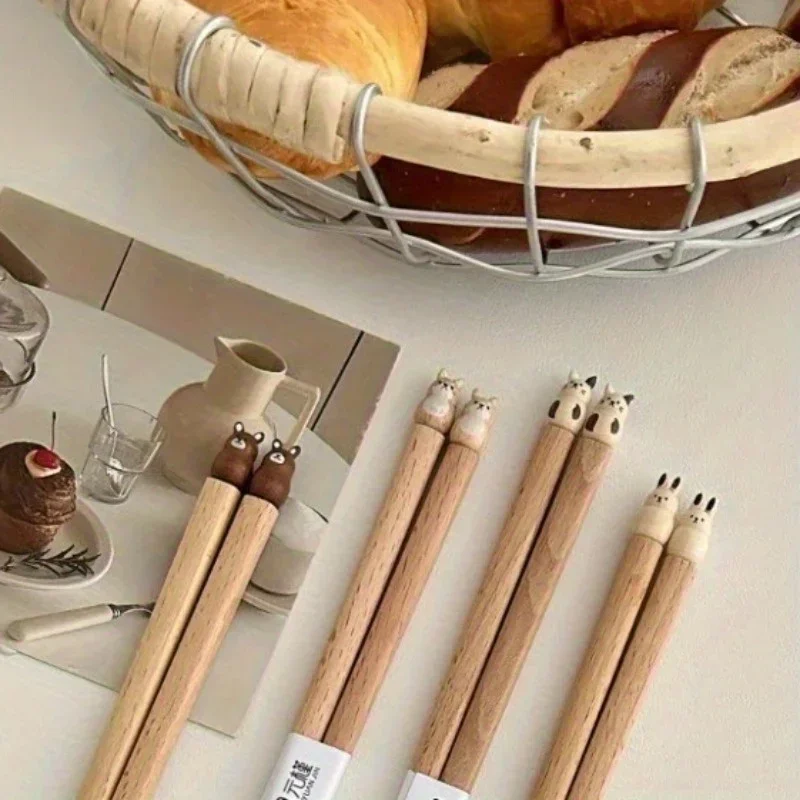 3D Unique and Cute Animal Print Chopsticks Hand-carved Beech Chopsticks Kawaii Perfect for Couples' Dinner and Sushi Party