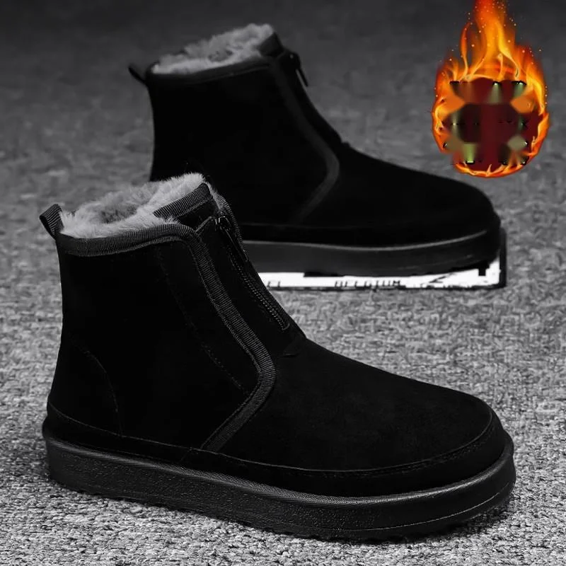 Snow boots for men's winter casual warmth New Classic Men Woman Boots Zipper Snow Boots Chestnut Warm Low Medium Top Boot_voghion.com