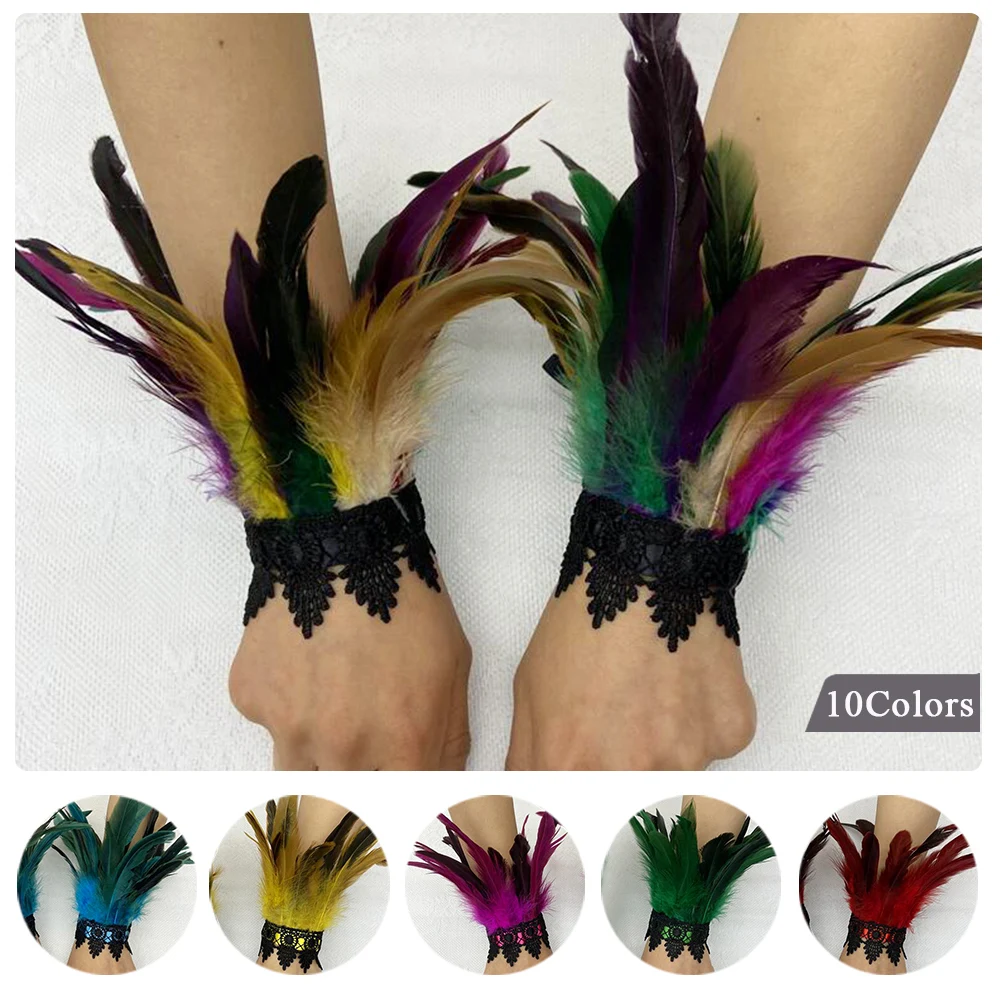

Punk Gothic Feather Sleeve Cuffs Gloves Women Lace Wrist Cuffs Fur Sleeve Halloween Cosplay Costume Stage Show Accessory