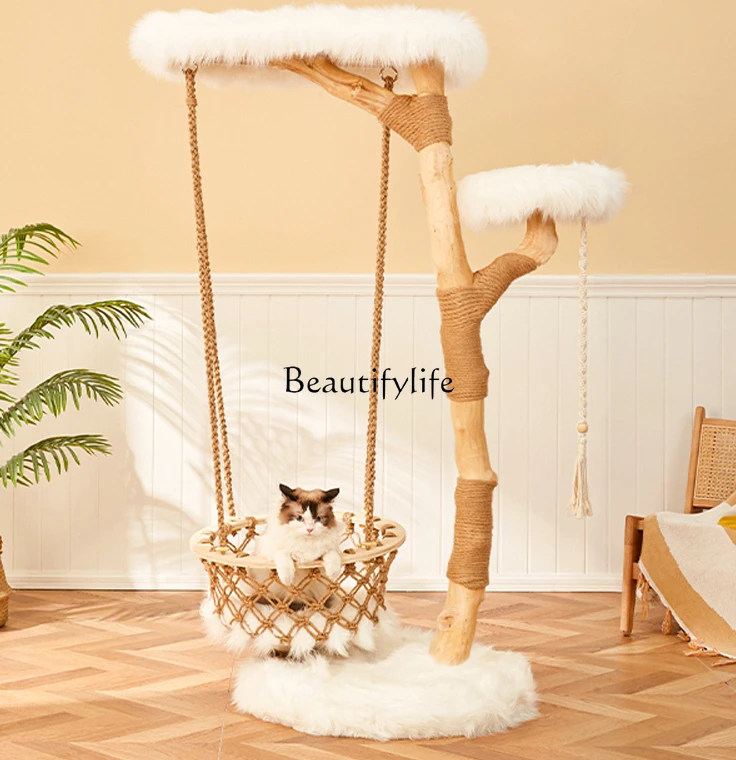 

Cat Climbing Frame Villa Handmade Solid Wood Large Tree Cradle Jumping Platform Supplies Toys