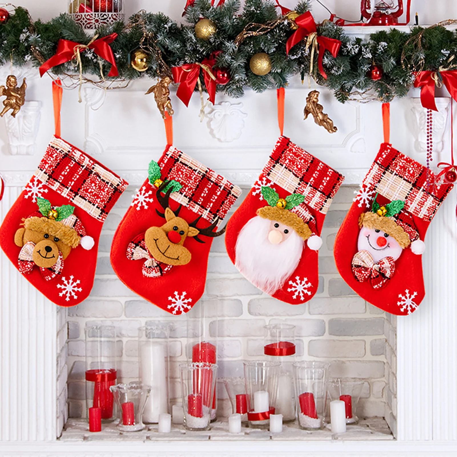 

Cute Christmas Navidad Socks With Small Bell Christmas Tree Decor Candy Gift Bag Snowman Santa Claus Elk Bear Christmas Stocking