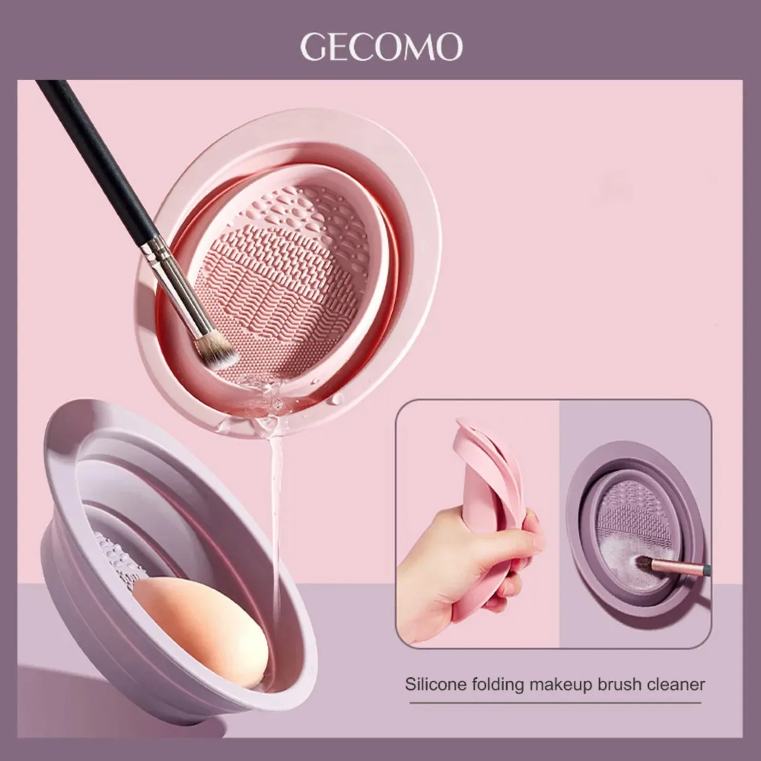 3-Piece Portable Silicone Makeup Brush Cleaning Set with Foldable Bowl