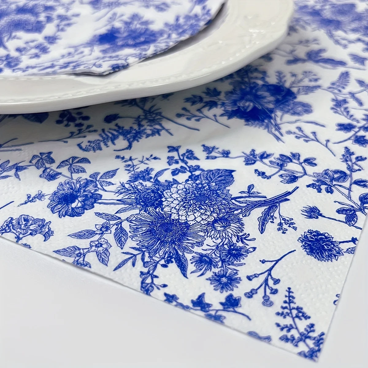 20–100 Blatt Vintage-Servietten aus blau-weißem Porzellan mit Collagenpapier, Blumenmuster, Papierservietten, Party, Hochzeit – Detail 7
