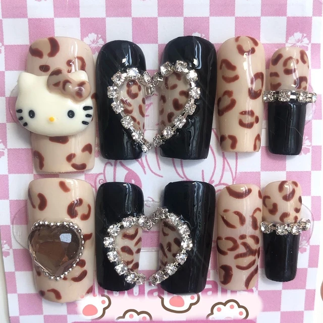 Hello Kitty Nails With Cheetah Print