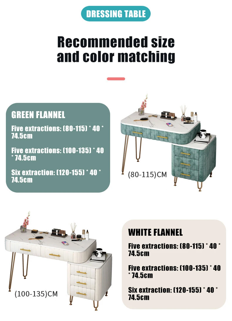 Description Picture 5 of itemLuxury Dressing Table With Mirror Vanity Makeup 4 Colors Artificial Marble Velvet Drawers For Mirrored Dresser Furniture Bedroom
