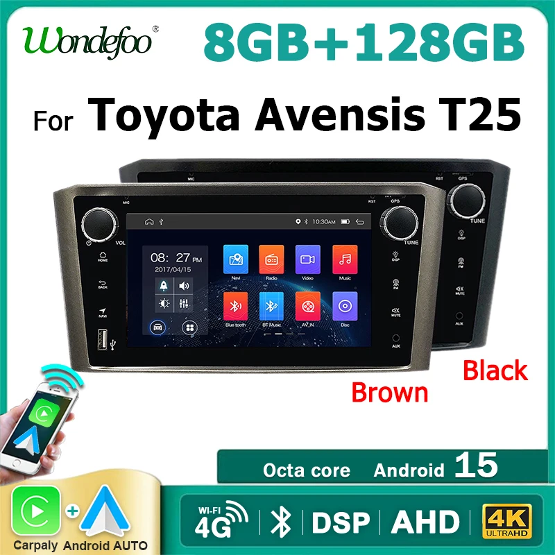 Autoradio Android 15 7'' avec CarPlay sans fil pour Toyota Avensis T25 2002-2008, Android AUTO, Stéréo Bluetooth, Lecteur Multimédia 2 DIN 1 Autoradio Android 15 7'' avec CarPlay sans fil pour Toyota Avensis T25 2002-2008, Android AUTO, Stéréo Bluetooth, Lecteur Multimédia 2 DIN 1