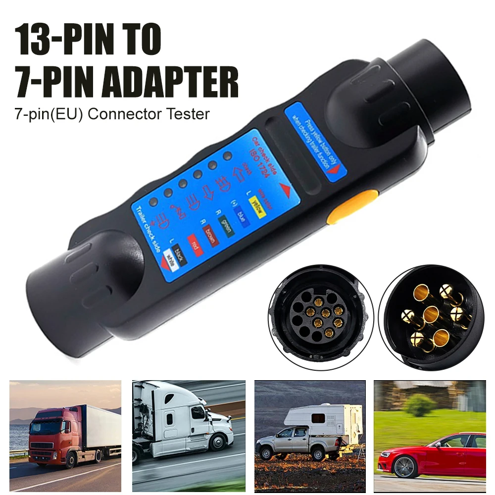 

12V 7Pin Car Trailer Tester Plug 7pin To 13pin Adapter RV Towing Light Cable Circuit Connector Tester Electrical Diagnostic Tool