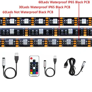 USB светодиодная лента 5V RGB водонепроницаемый черный PCB 5050 0,5 м 1 м 2 м 3 м 4 м 5 м светодиодные ленты ПК ТВ подсветка пульт дистанционного управления