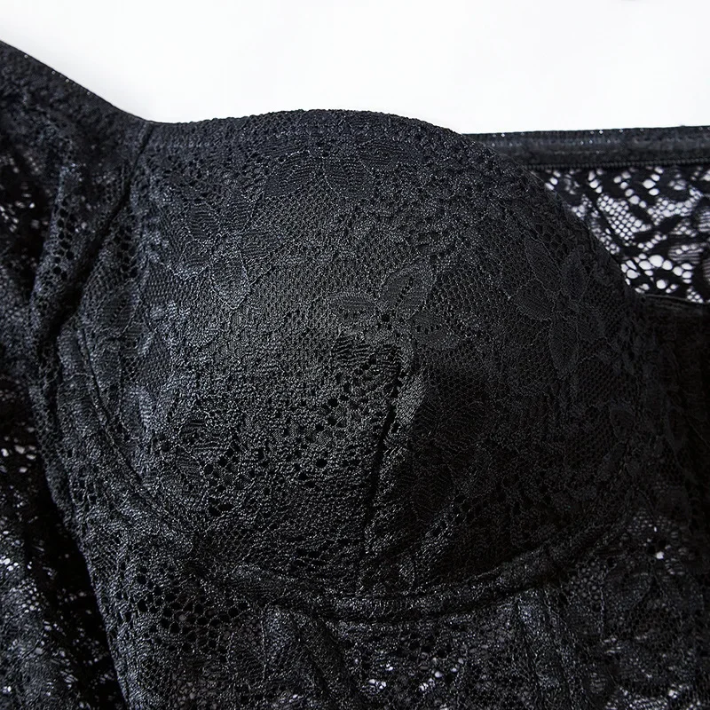 Sexylace Cross-Border Lace Underwear Solid Color Slimming Smooth Silhouette Fishbone Square Collar Long Sleeve