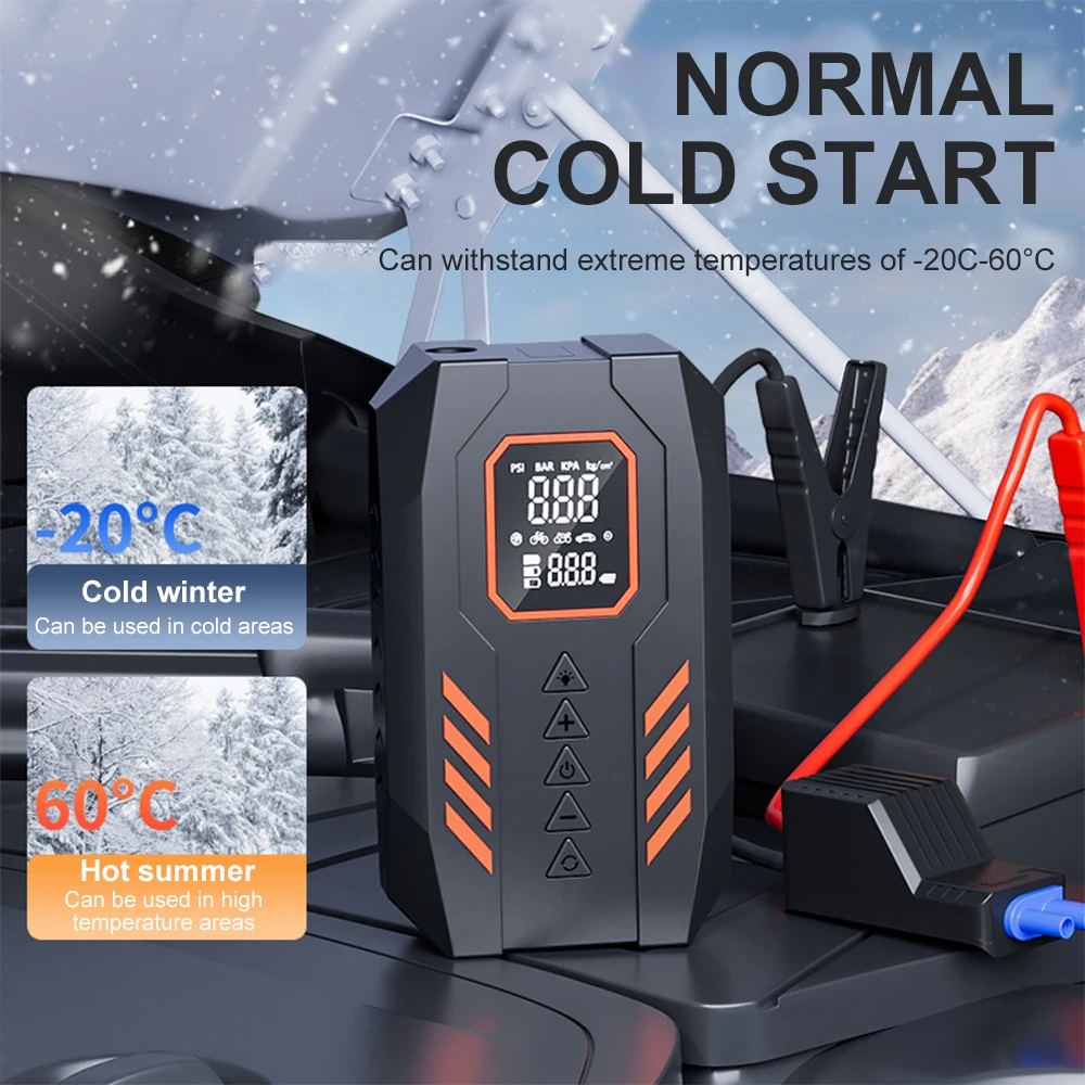 Car Jump Starter Power Bank Portable 150PSI Air Pump Car Battery Emergency Boosters Starting Device Starter LED Flashlight