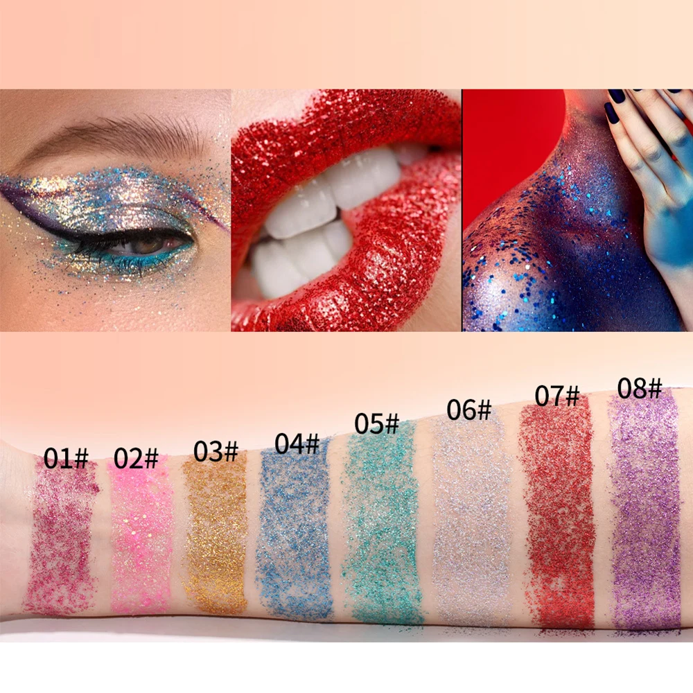 8 Pack Face Glitter Bar Makeup Chunky Glitter Gel Makeup for Hair Body Glitter Stick Sparkling Holographic Mermaid Sequins Paint 2