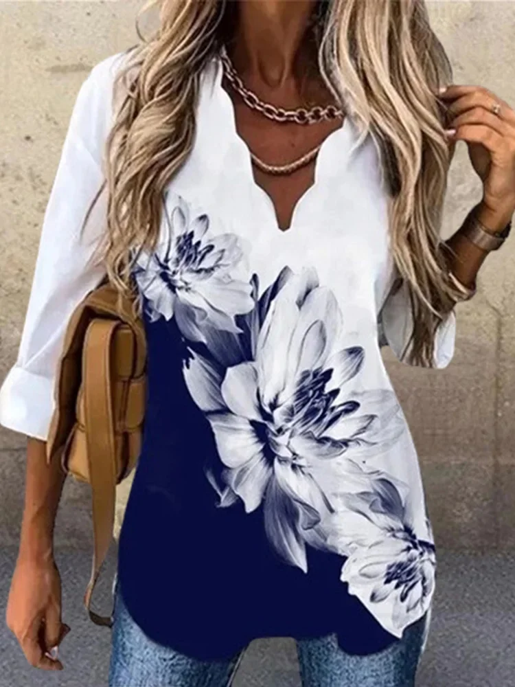 Abigail® | V-neck pullover solid color loose long-sleeved top main image 1
