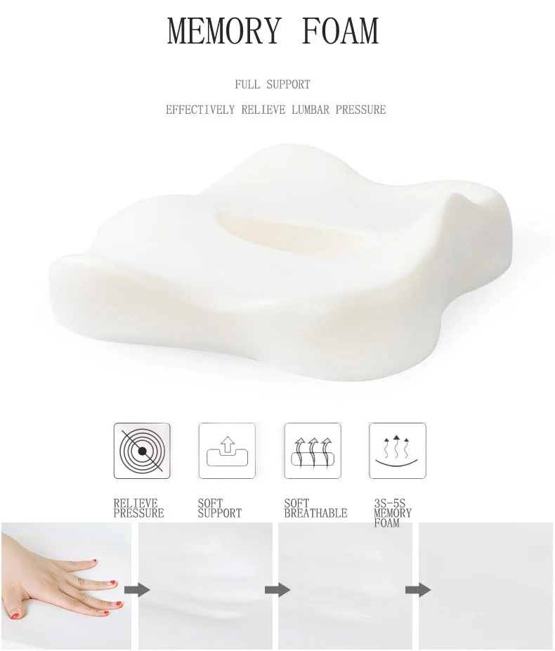 Memory foam spine seat Orthopedic pillow tailbone Office chair seat butt car seat wheelchair butt massage