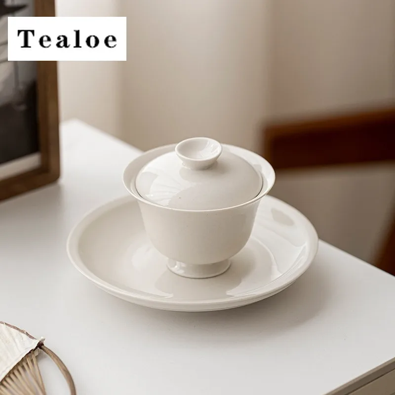 Plant Ash White Porcelain Chawan Tea Tureen Jingdezhen Puer Gaiwan Set Bowls Cup Chinese Supplies Tea Tool Tableware Bowl Cover