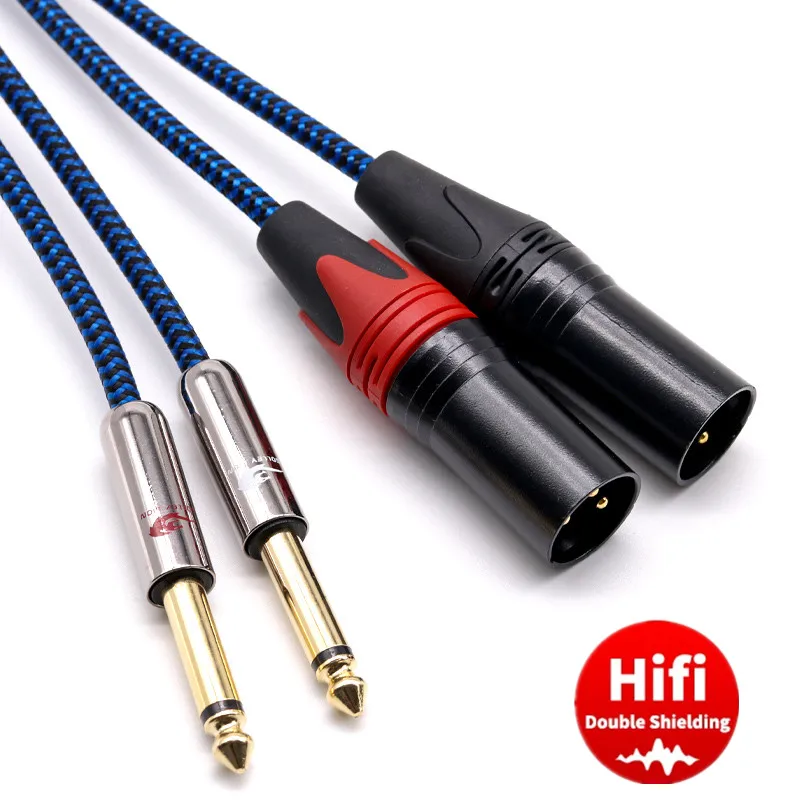 Dual 6.35mm 1/4'' TS Mono Jack to 2 XLR 3-Pin Male Audio Cable for Mixer Console Amplifier XLR to 1/4 Shielded Cords 1m 2m 3m 5m