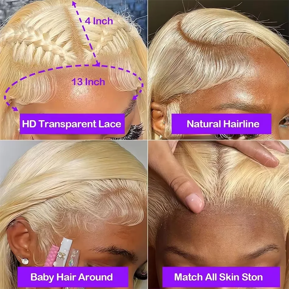 14 16 Inch 200 Density Straight Lace Front Human Hair wig Short Transparent 13x4 Bob Lace Frontal Wigs 613 Honey Blonde Remy