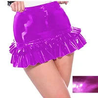 Sexy Girl Mini Skirt Glossy PVC Leather High Waist Ruffled Pencil Skirt Wetlook Women Plus Size Skirts Office Lady Bodycon Skirt - Image 5