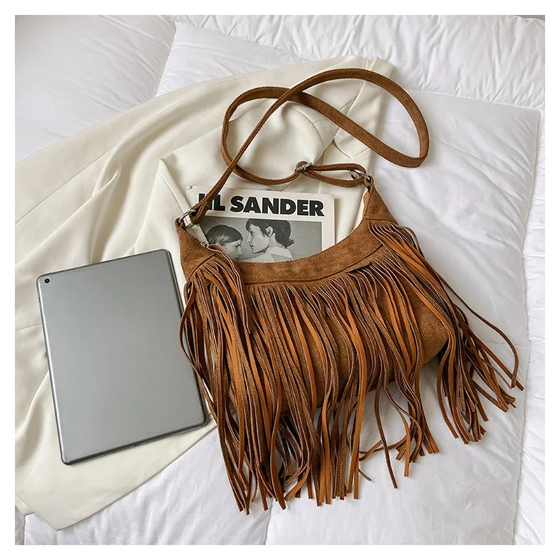 

2022 Vintage Style Women Shoulder Bags Suede Tassel Cross Body Bags Fashion Women Handbags 4 Colors Drop Shipping